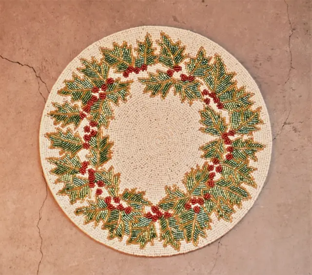 Christmas Round Beaded Placemat Handmade Tablemat Table Decoration Mat Pack Of 2
