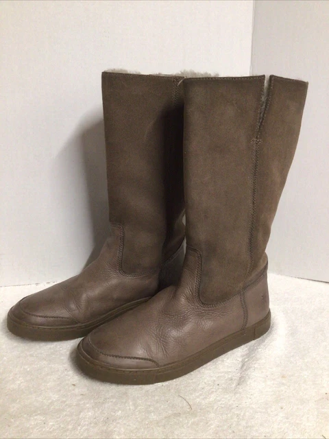 FRYE GEMMA TALL Shearling Winter Boots Womens Size 9.5 M Gray Suede Leather 49.95 PicClick