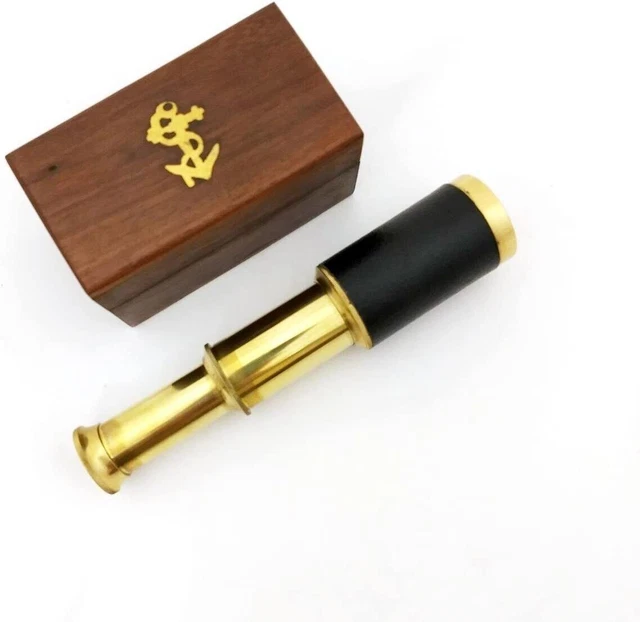 Telescopio de latón portátil de 6" con caja de madera - navegación pirata