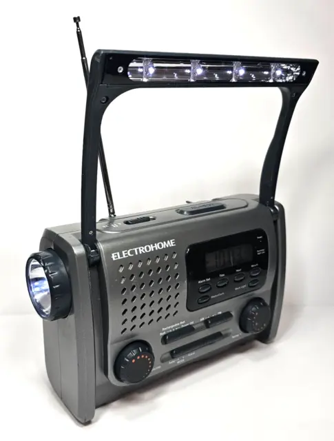 Electrohome Hand Crank Emergency Radio Alarm Clock Flashlight Blink PCR138E