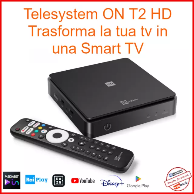 Decoder Digitale Terrestre DVB-T2 WiFi Telesystem ON T2 HD 1080p HEVC 10 bit TV