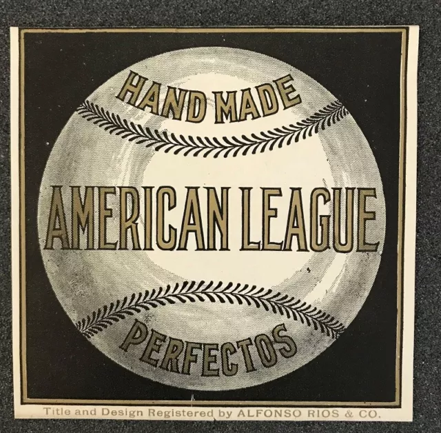 American League Baseball Vintge Cigar Box Label Hand Made Perfectos Nice