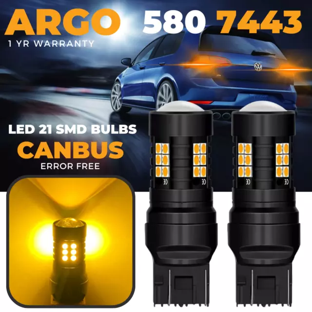 580 T20 7443 Led Amber Yellow Canbus W21/5w Turn Signal Indicator Light Bulbs