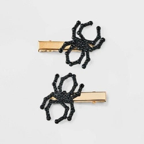 Halloween Rhinestone Spider Hair Clips Barettes 2ct Black
