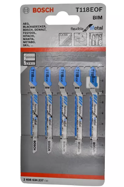 Bosch T118EOF Jigsaw Blades Cutting Thin Metal Sheets Curve Cuts Pack of 5