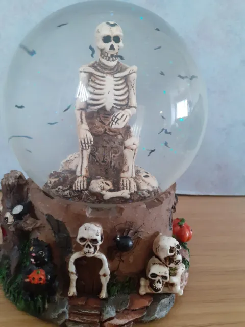 Skeleton Musical Snow Globe  with Flying Bats Lots Of Detail  7" 2