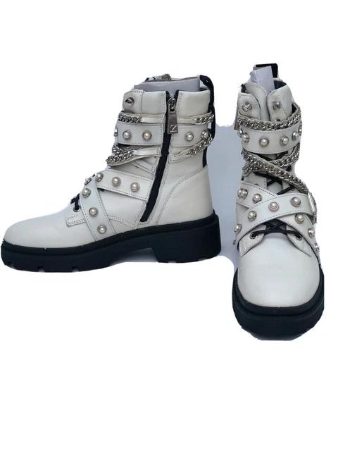 ZARA CUIR BLANC Bottines Motard Chaine Clous UK5 EUR38 US7.5 Ref 7161 001 EUR 89 69 PicClick FR