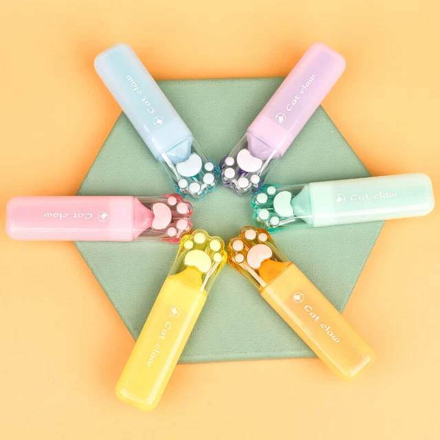 6PCS Creative Cat Claw Marker Pens Kawaii Fluorescent Highlighters Art Marker TS