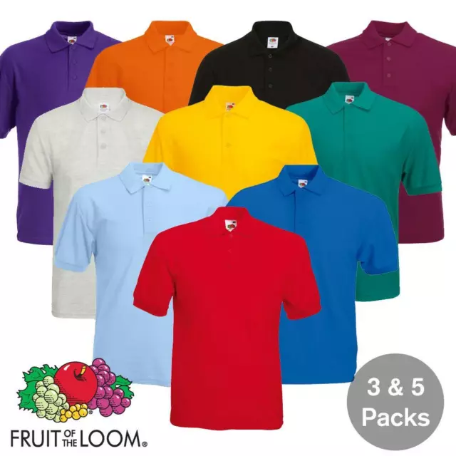 Polo Shirt da uomo Fruit Of The Loom 65/35 confezione da 3 e 5 unisex semplice unisex
