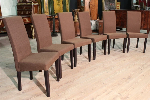 Group of six chairs in wood furniture in fabric modern armchairs living room