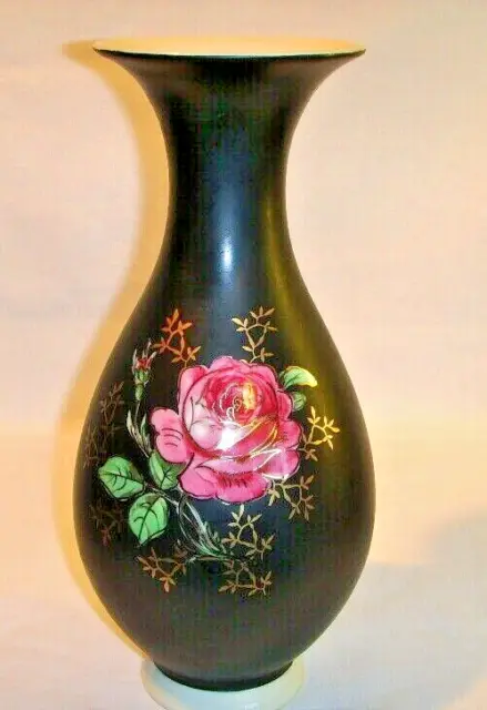 Porzellan Vase Rose schwarz/gold**Waltershof BAVARIA N GERMANY 55 Krone**Rarität
