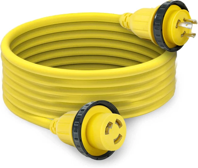 25Ft 30Amp 125V RV Power Wire Cord Marine Shore Boat L5-30 Yellow 25 Feet Heavy