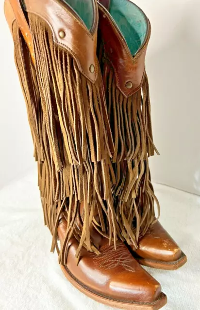 Corral Vintage Brown Leather Fringe Pull On  Boots - Women’s Size 9 M C2700