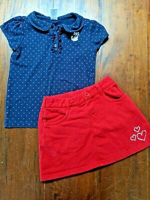 Gymboree Sz 6 5-6 Girls Outfit Skirt & Polo Kitty Cat Red Blue Crazy 8