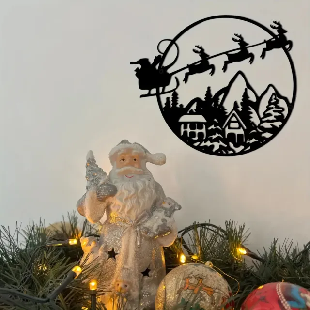 Santa Claus Reindeer Sleigh Car Metal Wall Art Decor Christmas Decoration