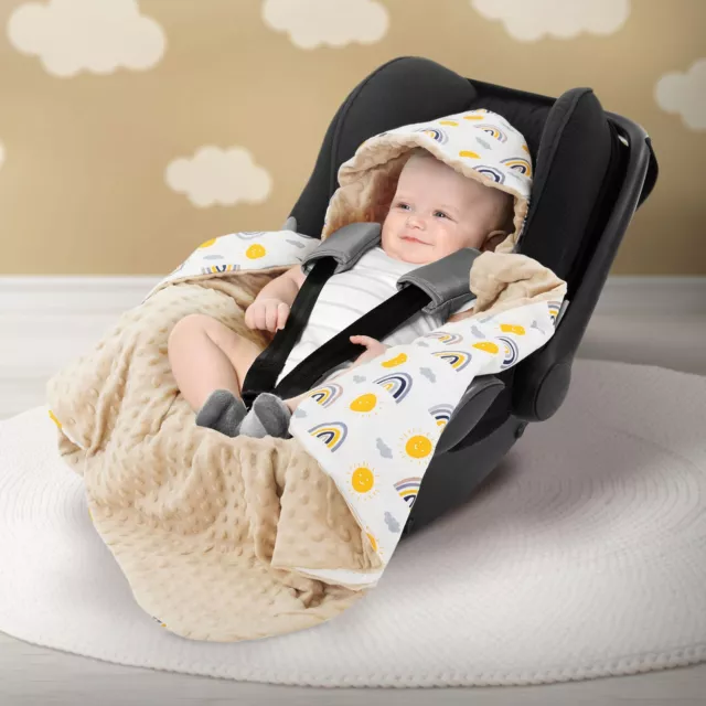 Couverture de bébé à capuche en coton siège auto/poussette arc-en-ciel/beige
