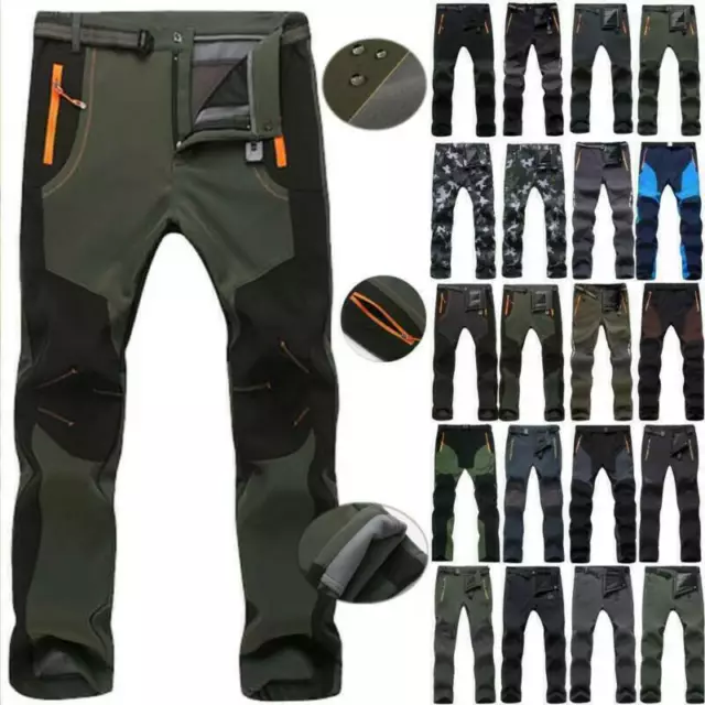 Mens Fleece Lined Cargo Work Pants Hiking Outdoor Casual Ski Snow Warm Trousers