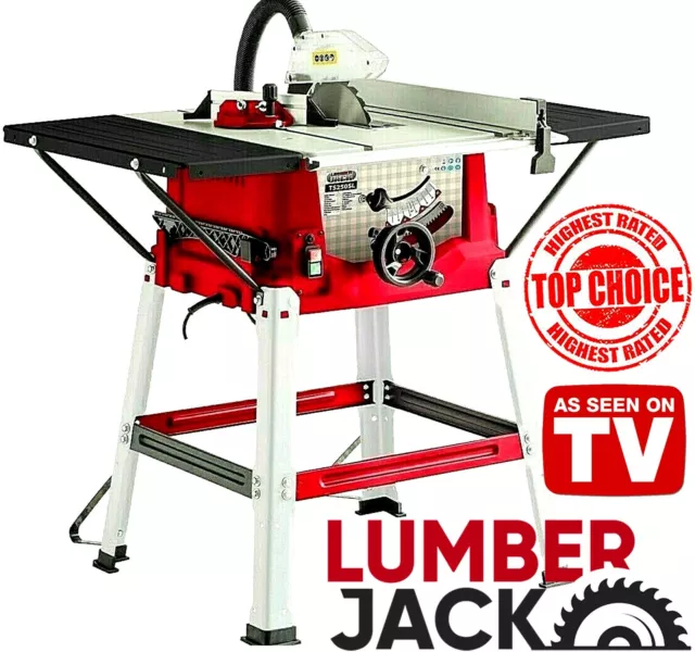 10" 1800W Table Saw 250mm with Legstand Extensions & Blade 230v Lumberjack