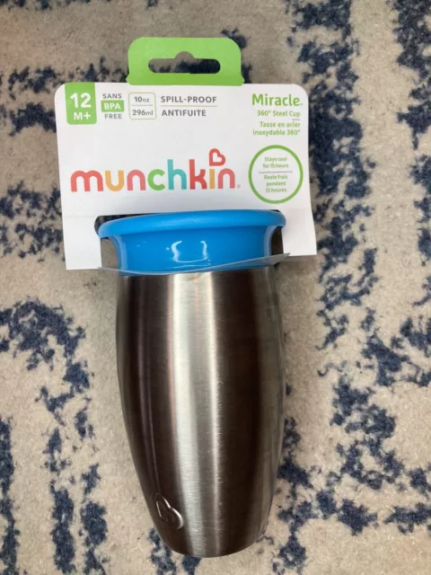 Munchkin Miracle Stainless Steel 360 Toddler Sippy Cup, 10 Ounce, Blue