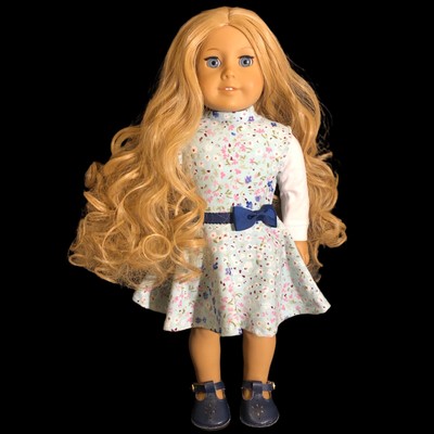 American Girl Doll Custom, Light Skin, Long Blonde Curly Hair, Blue Eyes, Lashes 2
