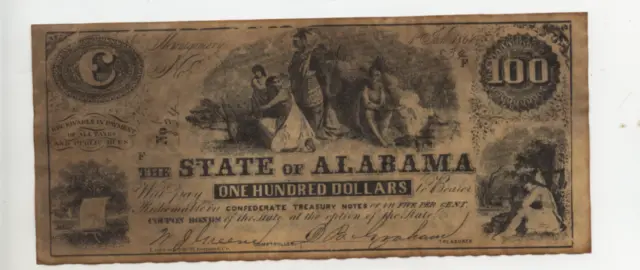 State of Alabama Confederate $100 Facsimile Jan 1,  1864 Nice Condition