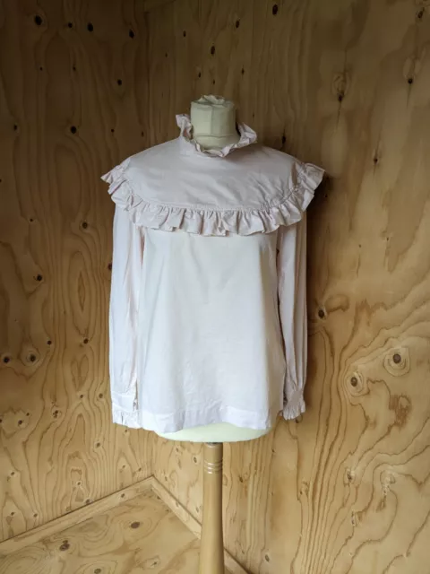 M&S & ALEXA CHUNG Light Pink Cotton Frill Bib Victoriana Blouse Top UK 10