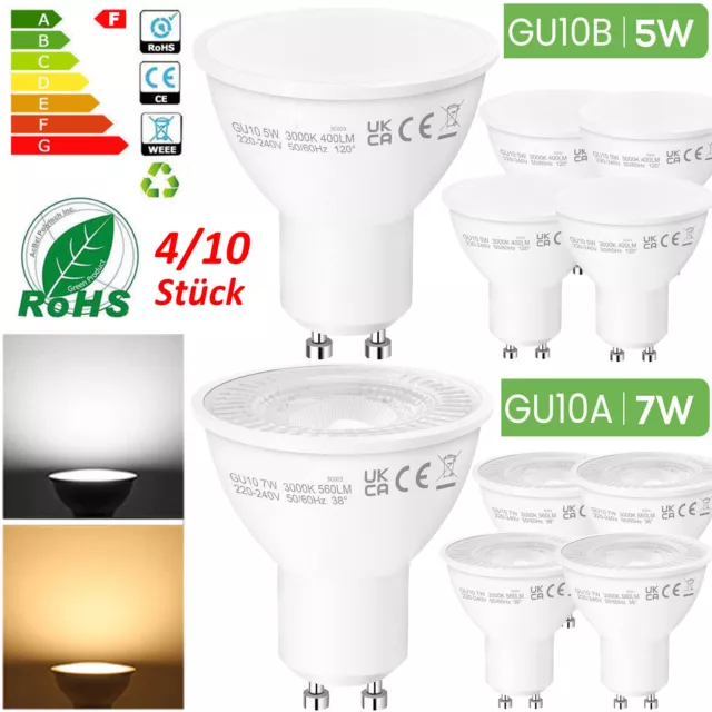 4/10er LED GU10 Birnen 5W 7W Leuchtmittel Warmweiß/Kaltweiß Strahler Lampe Spot 2