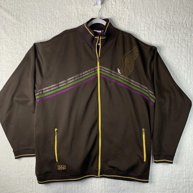 Rocawear Mens Full Zip Athletic Track Warm Up Jacket Mens 5XL Brown Wing