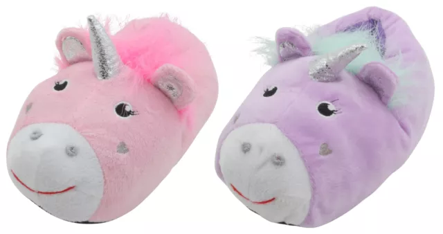 Slumberzzz Girls 3D Low Pile Plush Unicorn Slippers