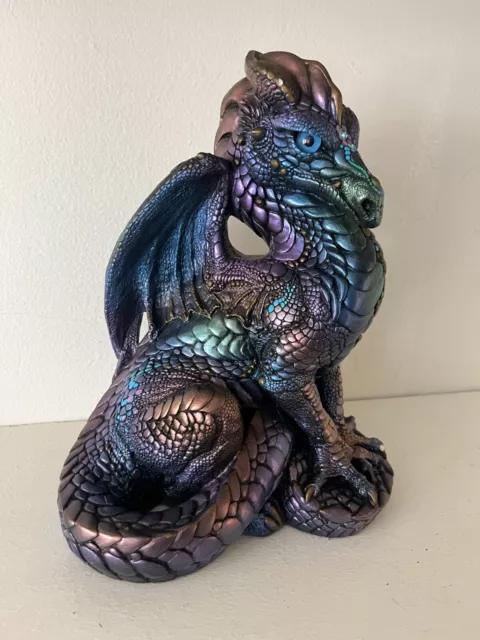 WINDSTONE EDITIONS Male Peacock Dragon Vintage Statue Iridescent Purple Blue