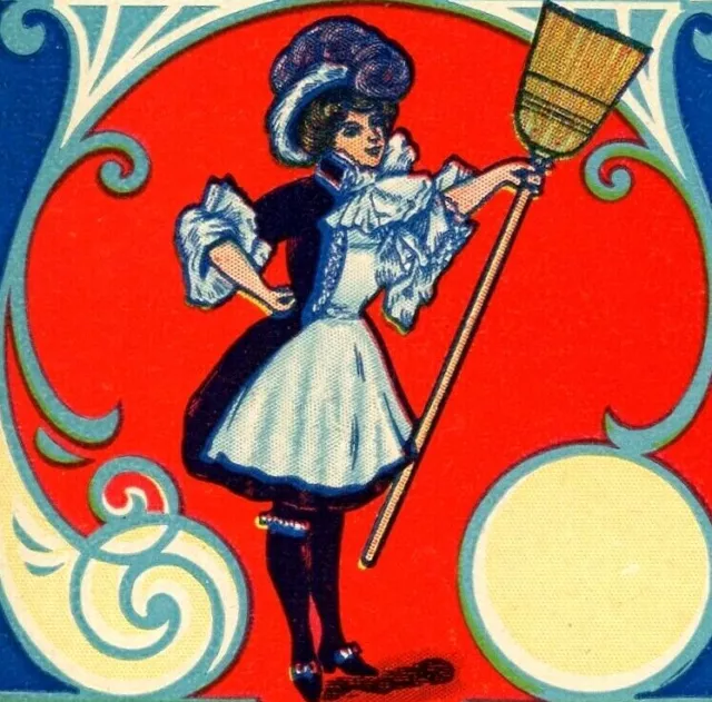 Vintage Broom Label No 1 Priscilla Hamburg Broom Works Hamburg PA French Maid