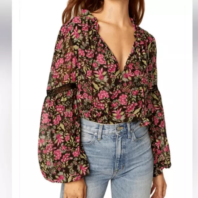 MISA Los Angeles Alicia Floral Flare-Sleeve Blouse Size XL NWT