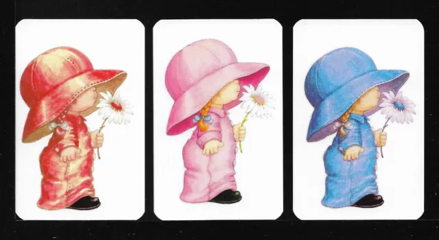 MODERN BLANK BACK SWAP CARDS. 3 Single Cards. GIRLS IN HATS.