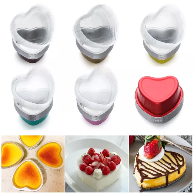 10pcs Heart-shaped Cake Pan With Lid For Baking Cake Cup Disposable Mini  Aluminum Foil Pan