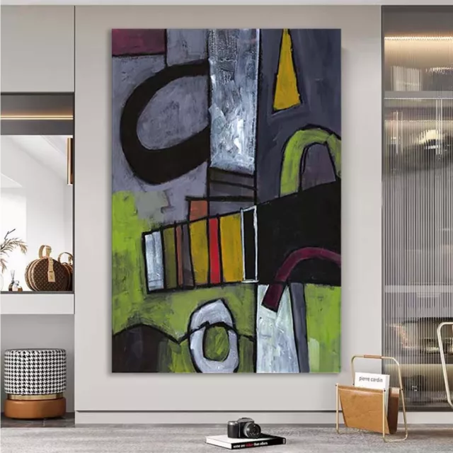 Black White Green Abstract Oil Painting Handmade Canvas Art Mural Modern Home