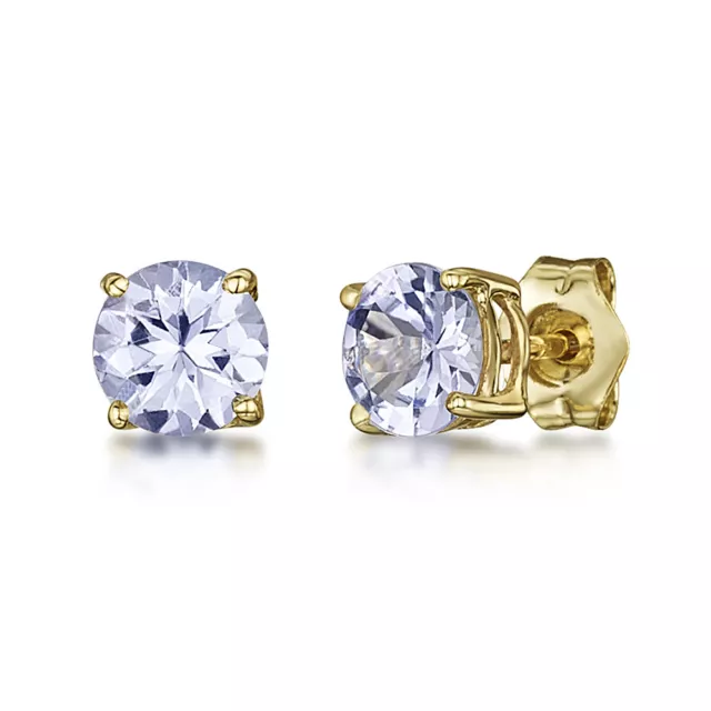 Mujer 9ct Pendientes Oro Amarillo Cristal Tanzanita Engaste Set de 5mm