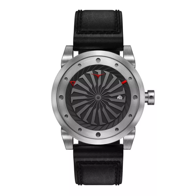 Zinvo Silver Turbina Automatico Acciaio Grigio Nero Pelle Zaffiro Orologio Uomo