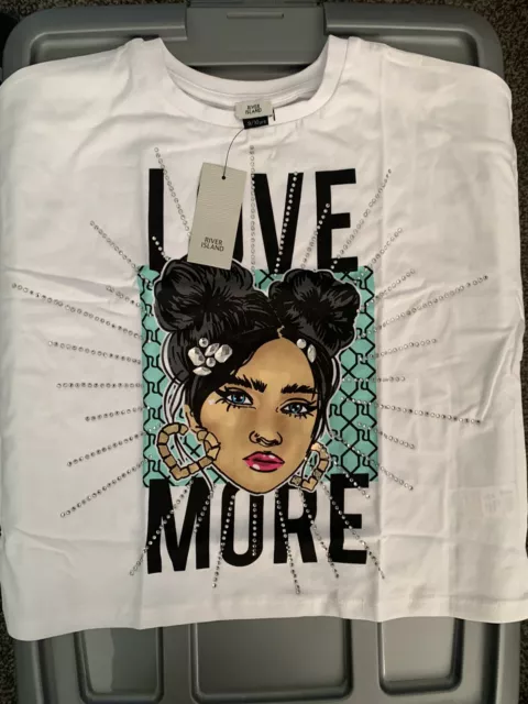 River Island  Girls White 'Love' Graphic Crop T-Shirt Brand New 9-10 Years