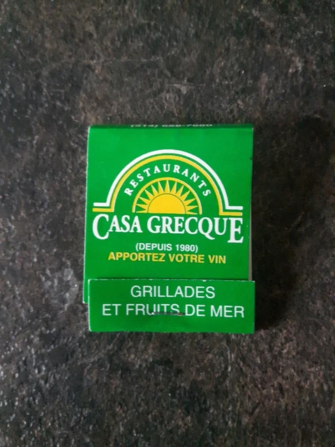 Casa Grecque Restaurant Quebec Matchbook Cover