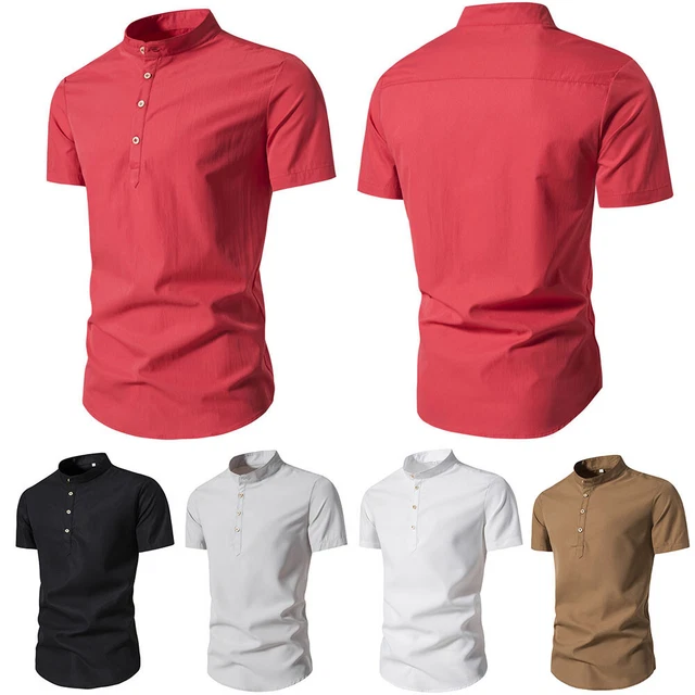 Maniche Corte T-Shirt Da Uomo T-Shirt Estiva Camicie Basic Top Con Bottoni -