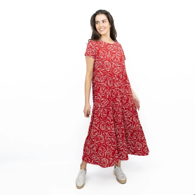 WOMENS SEASALT RED Floral Dress Line Strokes Midi Organic Cotton  Short-Sleeve 39.95 - PicClick UK