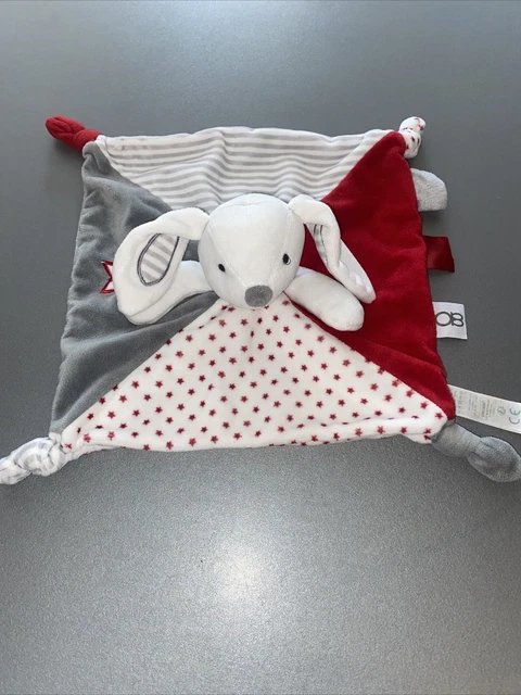DOUDOU LAPIN PLAT GRIS ROUGE BLANC ETOILES Rouge Obaibi Okaidi