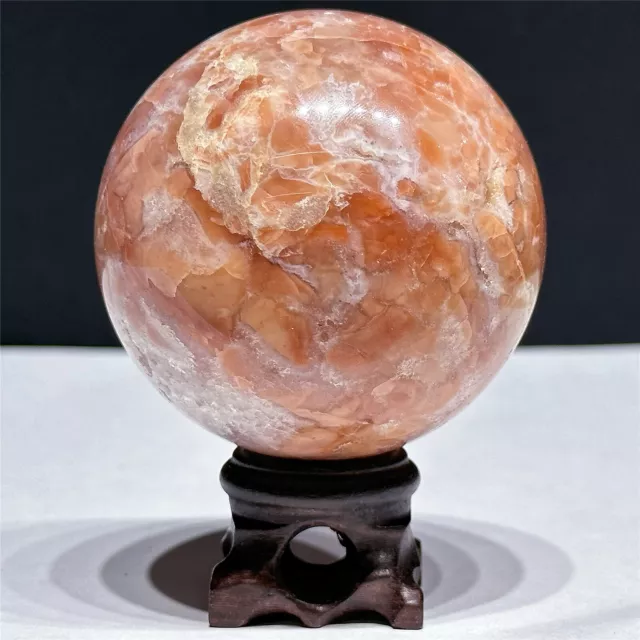 0.8LB 64MM Pretty Natural Pink Agate Sphere Ball Quartz Crystal Healing+Stand 3