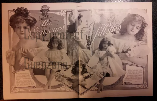 CONCOURS DE FILLETTES  1908 document photo clipping