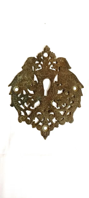 Big Brass Peacock Design Door Escutcheon Keyhole Plate Cover Antique Vintage E58