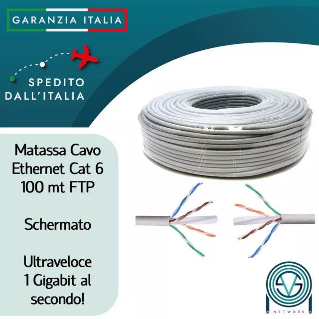 Matassa 100 Mt Metri Cavo Di Rete Ftp Cat 6 Lan Ethernet M Bobina Internet Adsl