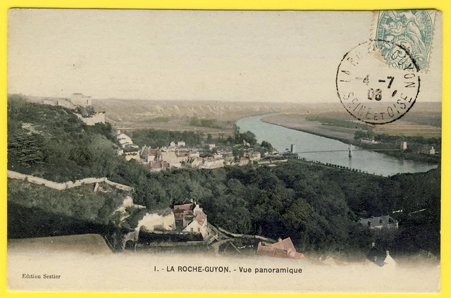 cpa 95 - LA ROCHE GUYON Panorama du VILLAGE château de la rochefoucault et SEINE