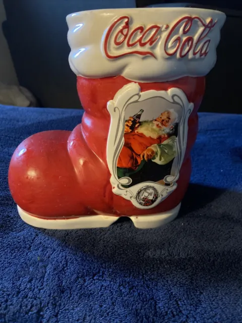 Coca Cola Santa Claus Red Boot Christmas Cookie Jar Container Decoration Holiday