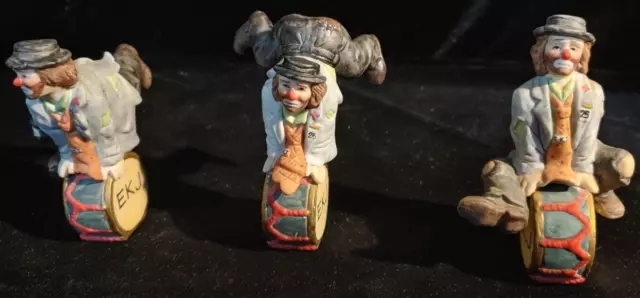 3 Vintage Emmett Kelly Jr. Clown Figurines on Drums