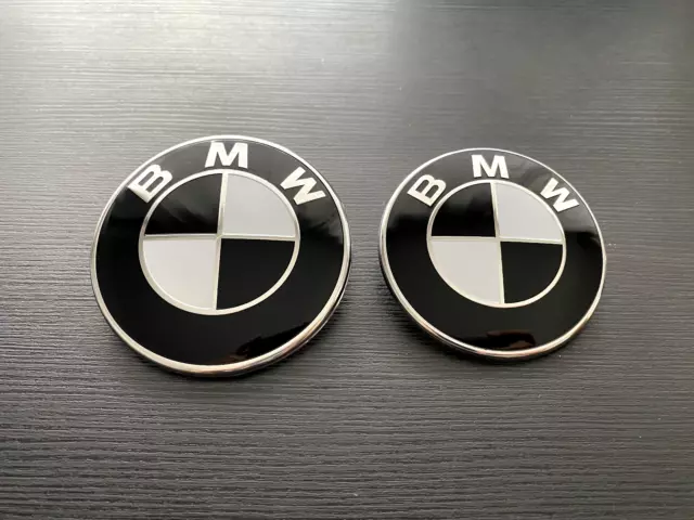 BMW Logo pour capot de voiture 82 mm Motif noir/carbone 